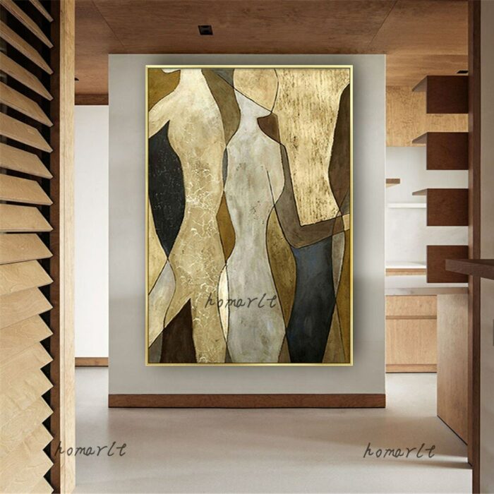Gold Picasso Oil Painting On Canvas Handmade Mural Modern Metal Texture Wall Art Picture Office Bar 3