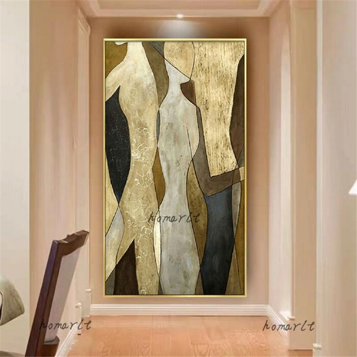 Gold Picasso Oil Painting On Canvas Handmade Mural Modern Metal Texture Wall Art Picture Office Bar 4