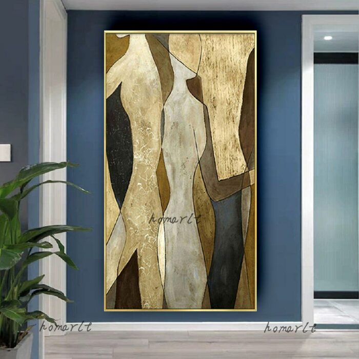 Gold Picasso Oil Painting On Canvas Handmade Mural Modern Metal Texture Wall Art Picture Office Bar 5