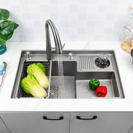 Grey Drop In Kitchen Sink Workstation Undermount Single Bowl 304 Stainless Steel Kitchen Sink With Drain 1