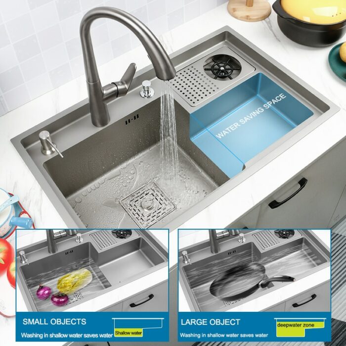 Grey Drop In Kitchen Sink Workstation Undermount Single Bowl 304 Stainless Steel Kitchen Sink With Drain 2