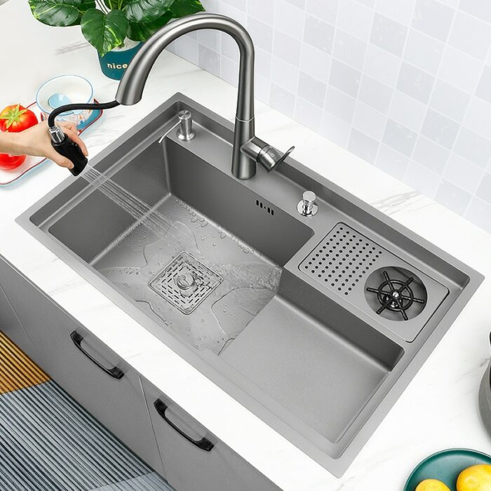 Grey Drop In Kitchen Sink Workstation Undermount Single Bowl 304 Stainless Steel Kitchen Sink With Drain 3