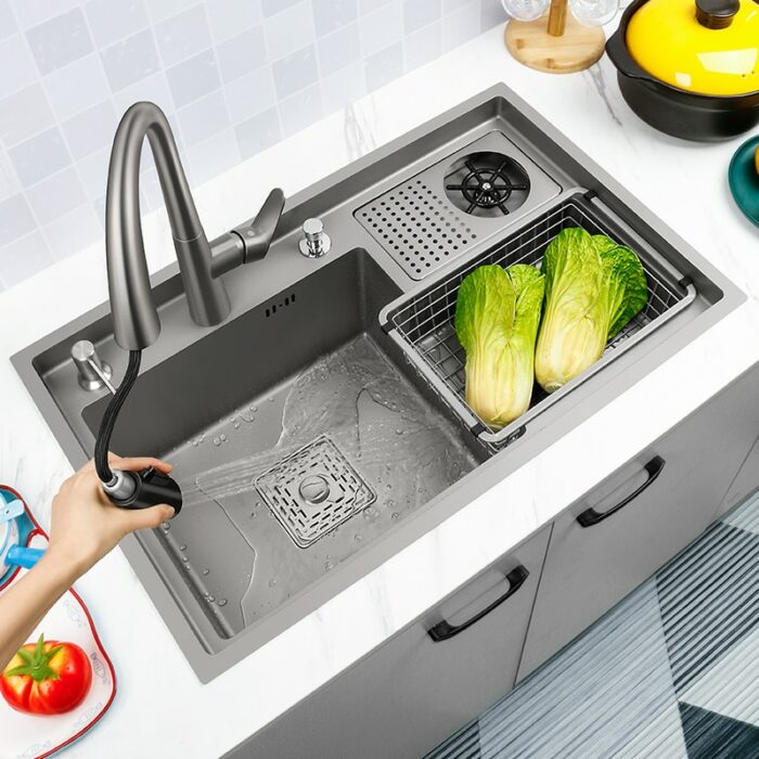 Grey Drop In Kitchen Sink Workstation Undermount Single Bowl 304 Stainless Steel Kitchen Sink With Drain 4