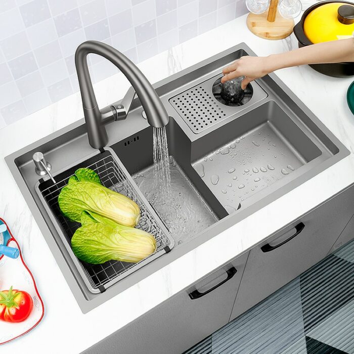 Grey Drop In Kitchen Sink Workstation Undermount Single Bowl 304 Stainless Steel Kitchen Sink With Drain 5