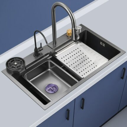 Hand Made Nano Black King Kong Flying Rain Waterfall Kitchen Sink Single Trough Thickened Dishwasher Basin