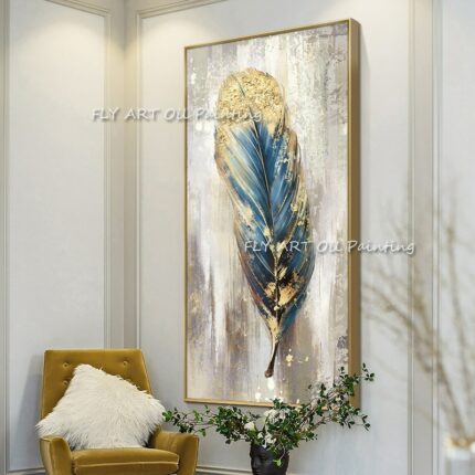 Hand Painted Modern Abstract Feather Oil Painting On Canvas Home Wall Art Picture For Living Room 1