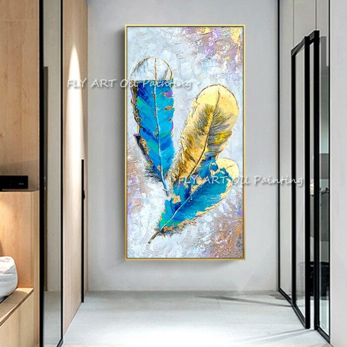 Hand Painted Modern Abstract Feather Oil Painting On Canvas Home Wall Art Picture For Living Room 3