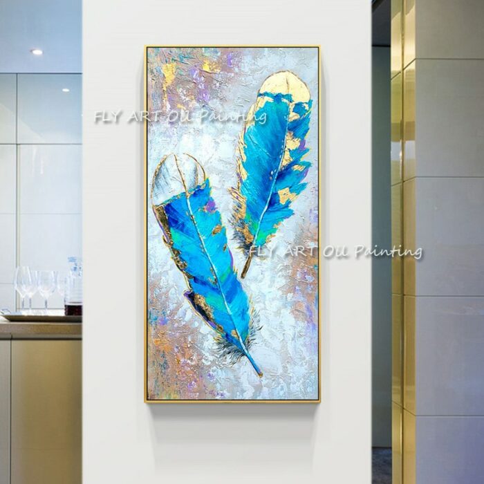 Hand Painted Modern Abstract Feather Oil Painting On Canvas Home Wall Art Picture For Living Room 4