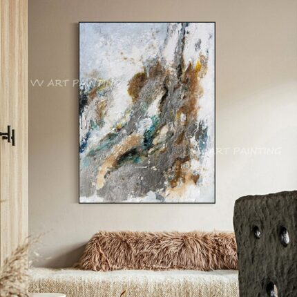 Handmade Silver Gold Foil Thick Landscape Luxury Picture Modern Abstract Oil Painting On Canvas Simple Modern 1