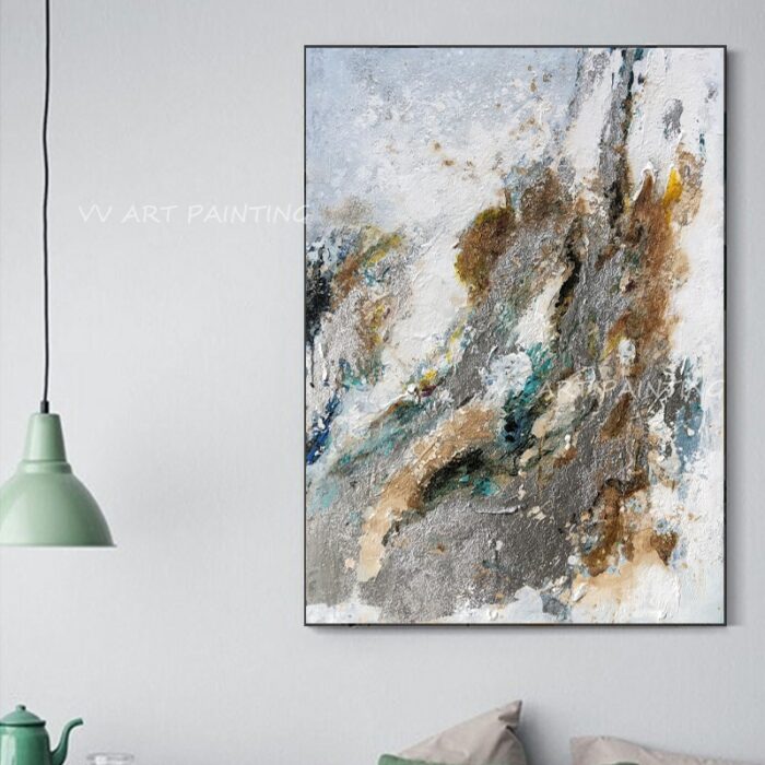 Handmade Silver Gold Foil Thick Landscape Luxury Picture Modern Abstract Oil Painting On Canvas Simple Modern 2