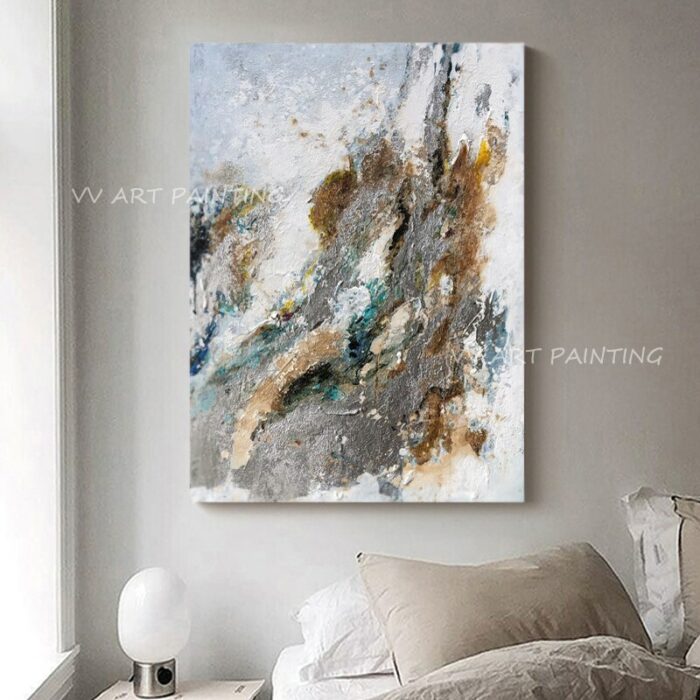 Handmade Silver Gold Foil Thick Landscape Luxury Picture Modern Abstract Oil Painting On Canvas Simple Modern 3
