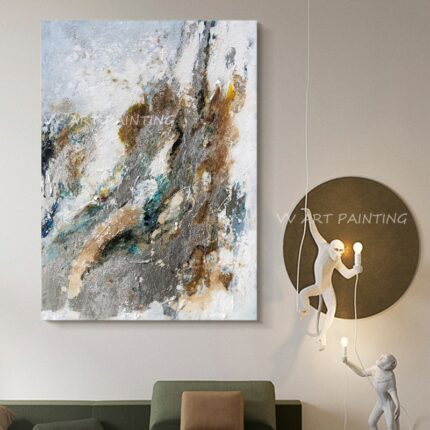 Handmade Silver Gold Foil Thick Landscape Luxury Picture Modern Abstract Oil Painting On Canvas Simple Modern