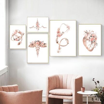 Heart Stethoscope Ekg Flower Medical Posters And Prints Cardiologist Office Wall Art Pictures Canvas Painting Decor