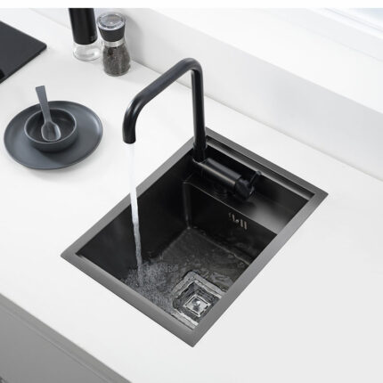 Hidden Black Kitchen Sink Single Bowl Bar Small Size Sink Stainless Steel Balcony Sink Concealed Black 1