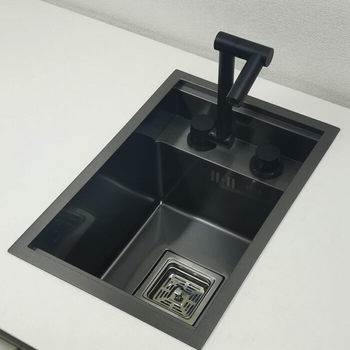 Hidden Black Kitchen Sink Single Bowl Bar Small Size Sink Stainless Steel Balcony Sink Concealed Black 2