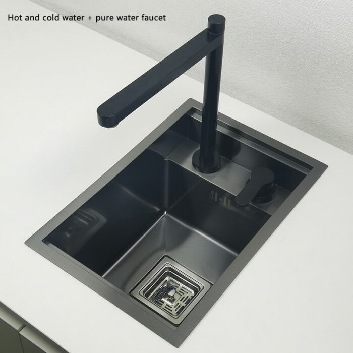 Hidden Black Kitchen Sink Single Bowl Bar Small Size Sink Stainless Steel Balcony Sink Concealed Black 3