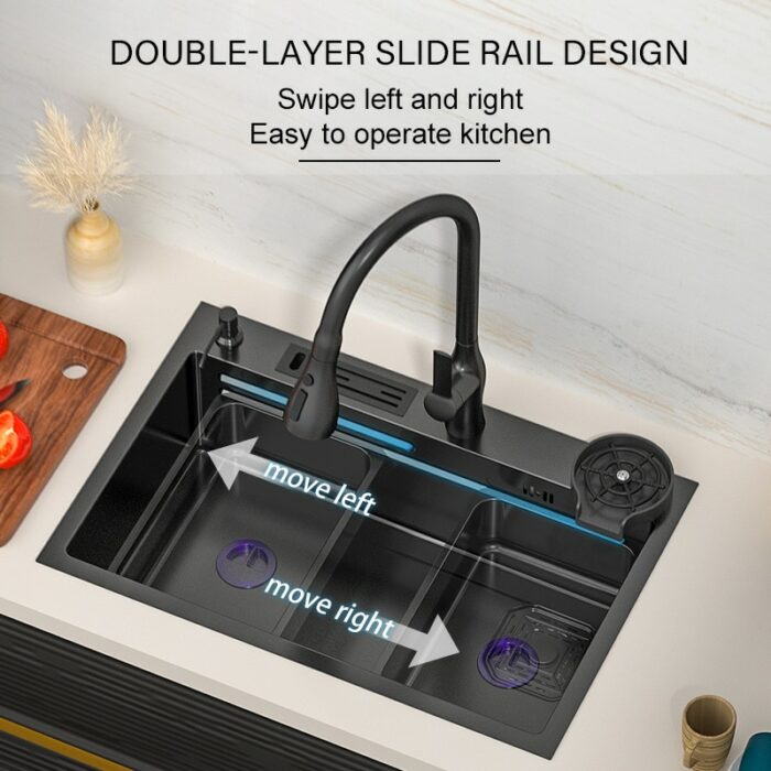 Kitchen Nano 304 Stainless Steel Sink Household Washbasin Japanese Style Large Single Slot With Knife Holder 2