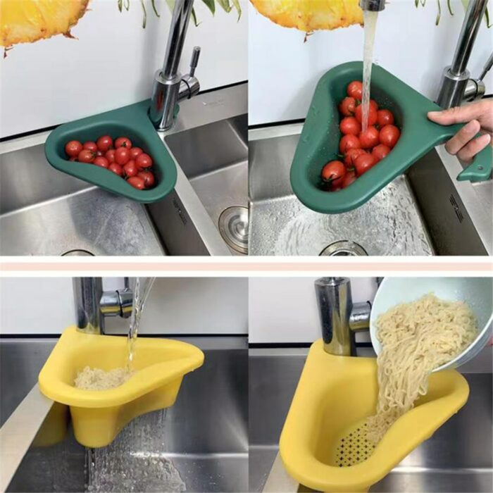 Kitchen Triangular Sink Strainer Drain Fruit Vegetable Drainer Sponge Rack Storage Tool Basket Suction Cup Sink 4