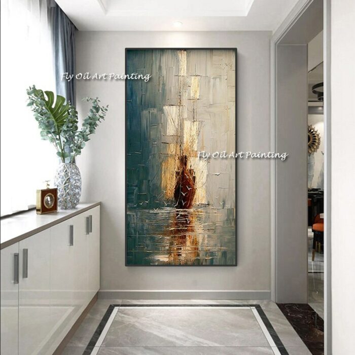 Large Abstract Oil Painting Sailboat On The Sea Handmade Picture Wall Decor For Living Room Indoor 2