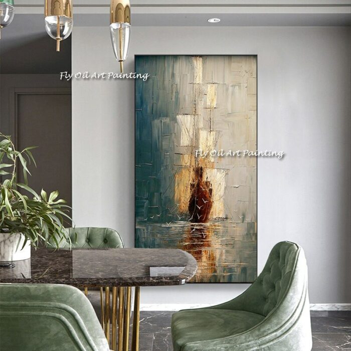 Large Abstract Oil Painting Sailboat On The Sea Handmade Picture Wall Decor For Living Room Indoor 3
