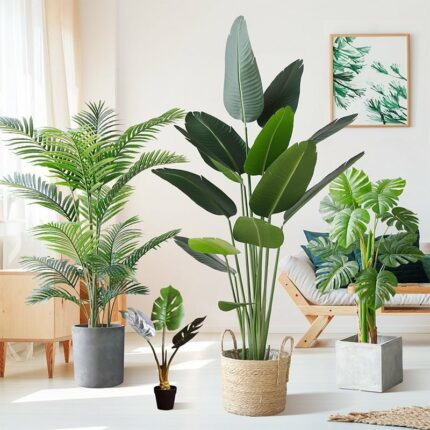 Large Artificial Palm Tree Banana Tropical Plants Fake Plastic Monstera Leaves Plants Branches For Home Garden 1
