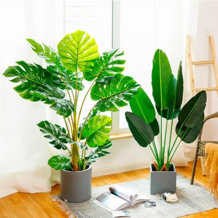 Large Artificial Palm Tree Banana Tropical Plants Fake Plastic Monstera Leaves Plants Branches For Home Garden