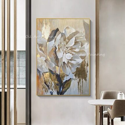 Large Size Modern Abstract 100 Handpainted Gold Foil Flower Brown Canvas Oil Painting For Office Living 1