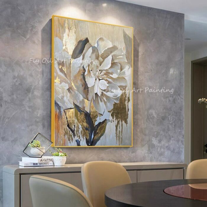 Large Size Modern Abstract 100 Handpainted Gold Foil Flower Brown Canvas Oil Painting For Office Living 2