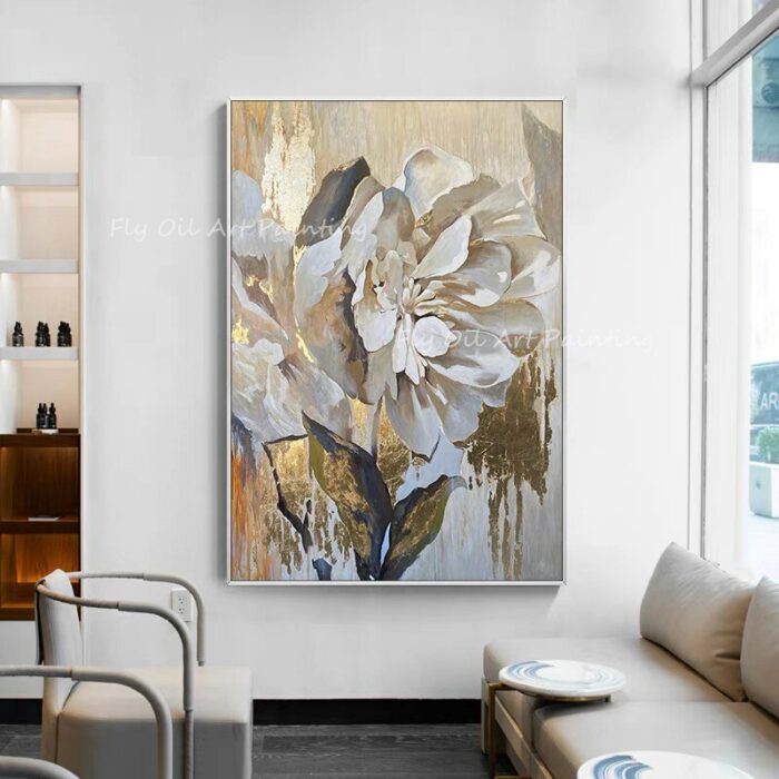 Large Size Modern Abstract 100 Handpainted Gold Foil Flower Brown Canvas Oil Painting For Office Living 3