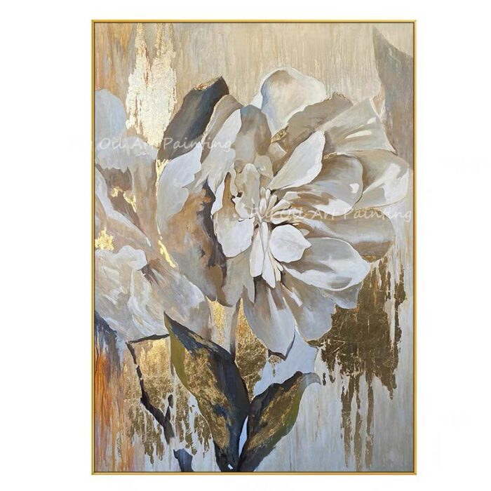 Large Size Modern Abstract 100 Handpainted Gold Foil Flower Brown Canvas Oil Painting For Office Living 4