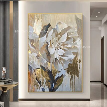 Large Size Modern Abstract 100 Handpainted Gold Foil Flower Brown Canvas Oil Painting For Office Living