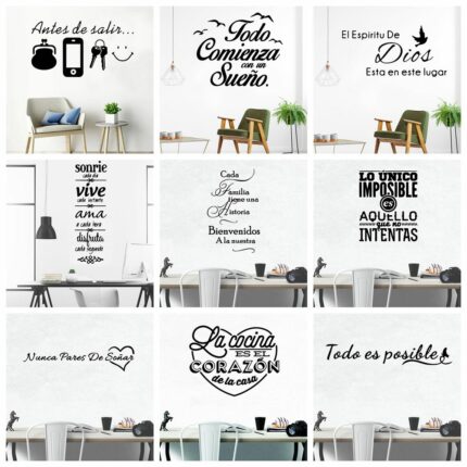 Large Spanish Quotes Phrase Art Vinyl Wall Stickers For Office Room Study Bedroom Home Decoration Sticker
