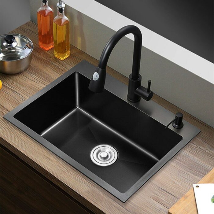 Large Top Mount Drop In Single Bowl Basin Handmade Sus304 Stainless Steel Kitchen Sink Black Kitchen 2