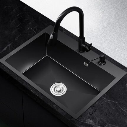 Large Top Mount Drop In Single Bowl Basin Handmade Sus304 Stainless Steel Kitchen Sink Black Kitchen