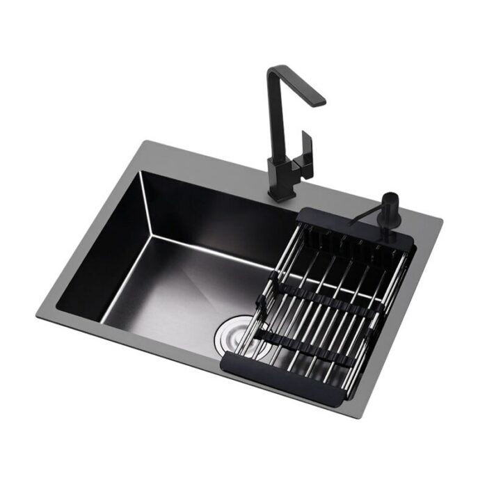 Large Top Mount Drop In Single Bowl Basin Handmade Sus304 Stainless Steel Kitchen Sink Black Kitchen 5