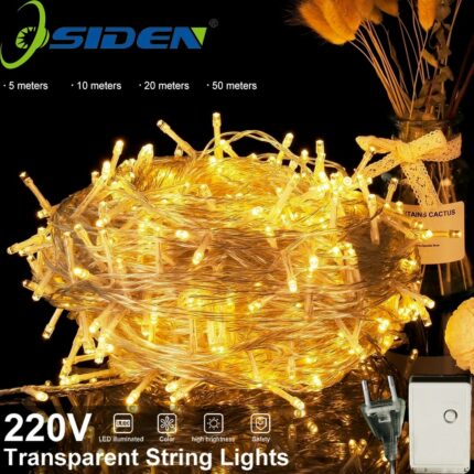 Led String Fairy Lights Christmas 5m10m20m50m 4color 8 Modes Ac220v 110v Holiday Lighting For Wedding Party