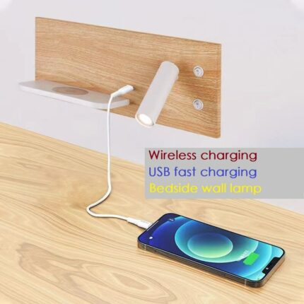 Led Bedroom Wall Lamp With Wireless Charger Mobile Phone Bedside Bedroom Modern Reading Pavilion Building Usb