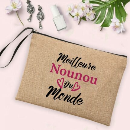 Merci Ma Nounou Ador E Print Cosmetic Bag Women Neceser Makeup Bags Linen Zipper Pouch Travel 1