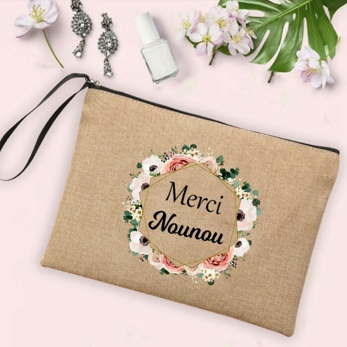 Merci Ma Nounou Ador E Print Cosmetic Bag Women Neceser Makeup Bags Linen Zipper Pouch Travel 2