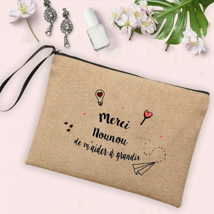 Merci Ma Nounou Ador E Print Cosmetic Bag Women Neceser Makeup Bags Linen Zipper Pouch Travel 3