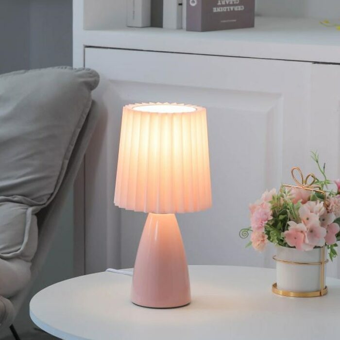Milkshake Bedroom Night Lamp Desk Light E27 Pleats Table Led Ins Floor Girl Bedside Ceramic Indoor 3