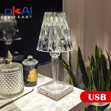 Modern Fashion Kartell Italian Designer Crystal Diamond Table Lamp Usb Charging Romantic Gift Night Light