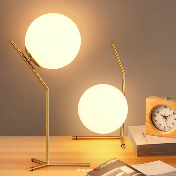 Modern Led Desk Lamp Nordic Glass Ball Table Lighting Bedroom Bedside Round Golden Minimalist Indoor Fixture 1