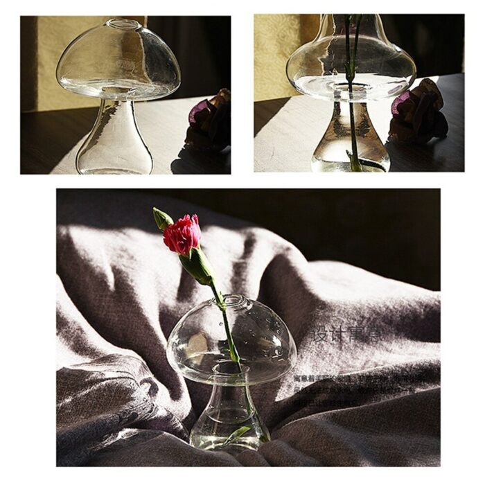 Mushroom Shaped Glass Vase Lovely Transparent Hydroponics Plant Vase Creative Glass Crafts Decor For Home Office 4