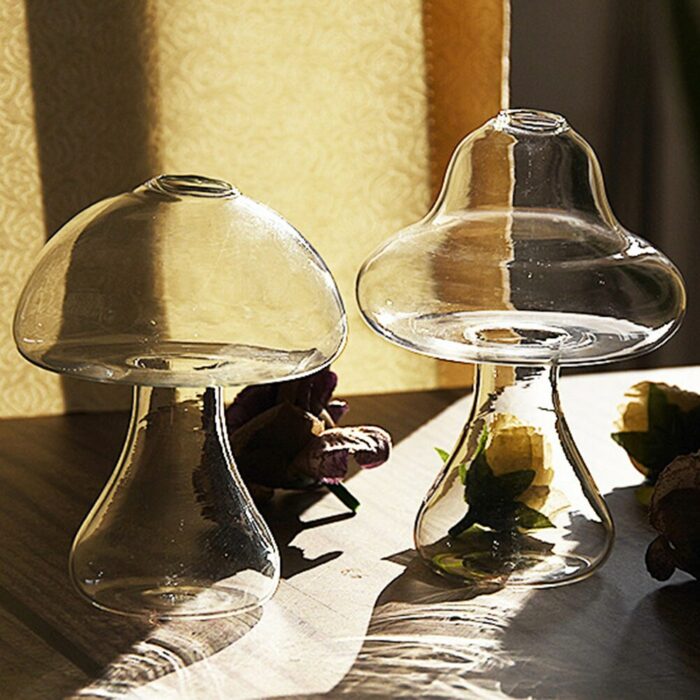 Mushroom Shaped Glass Vase Lovely Transparent Hydroponics Plant Vase Creative Glass Crafts Decor For Home Office 5