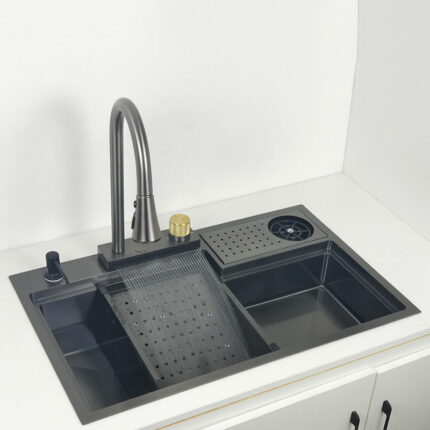 Nano Black 304 Stainless Steel Kitchen Sink With Cup Washer High And Low Sink With Cutting