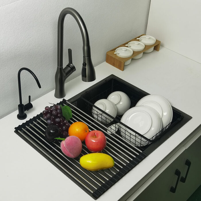 Nano Black Kitchen Sink Above Counter Or Udermount Sinks Vegetable Washing Basin 304 Stainless Steel Single 2