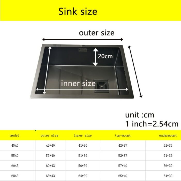 Nano Black Kitchen Sink Above Counter Or Udermount Sinks Vegetable Washing Basin 304 Stainless Steel Single 3