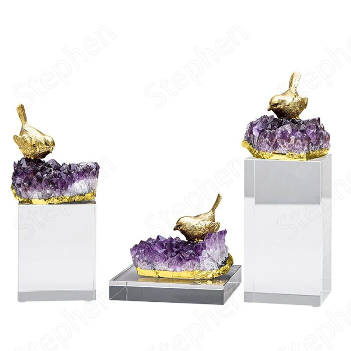 Natural Amethyst Home Accessories American Modern Luxurious Copper Bird S Nest Ornaments Office Bookcase Living Room 5