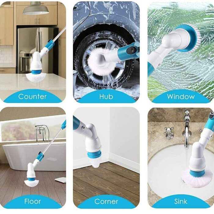 New Cordless Spin Scrubber Waterproof Cleaner Clean Bathroom Kitchen Cleaning Tools Set Adjustable Electric Cleaning Brush 5